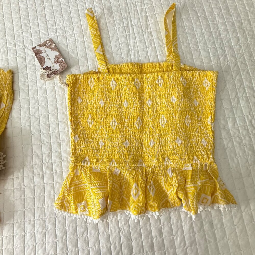Yellow Smocked 2-Piece Skirt Set With Lace Trim By Band Of The Free, Size S - Picture 3 of 8